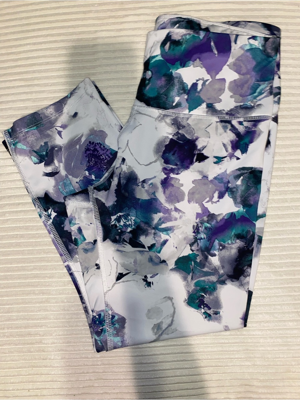 Floral Print Active Leggings - Purple/Teal